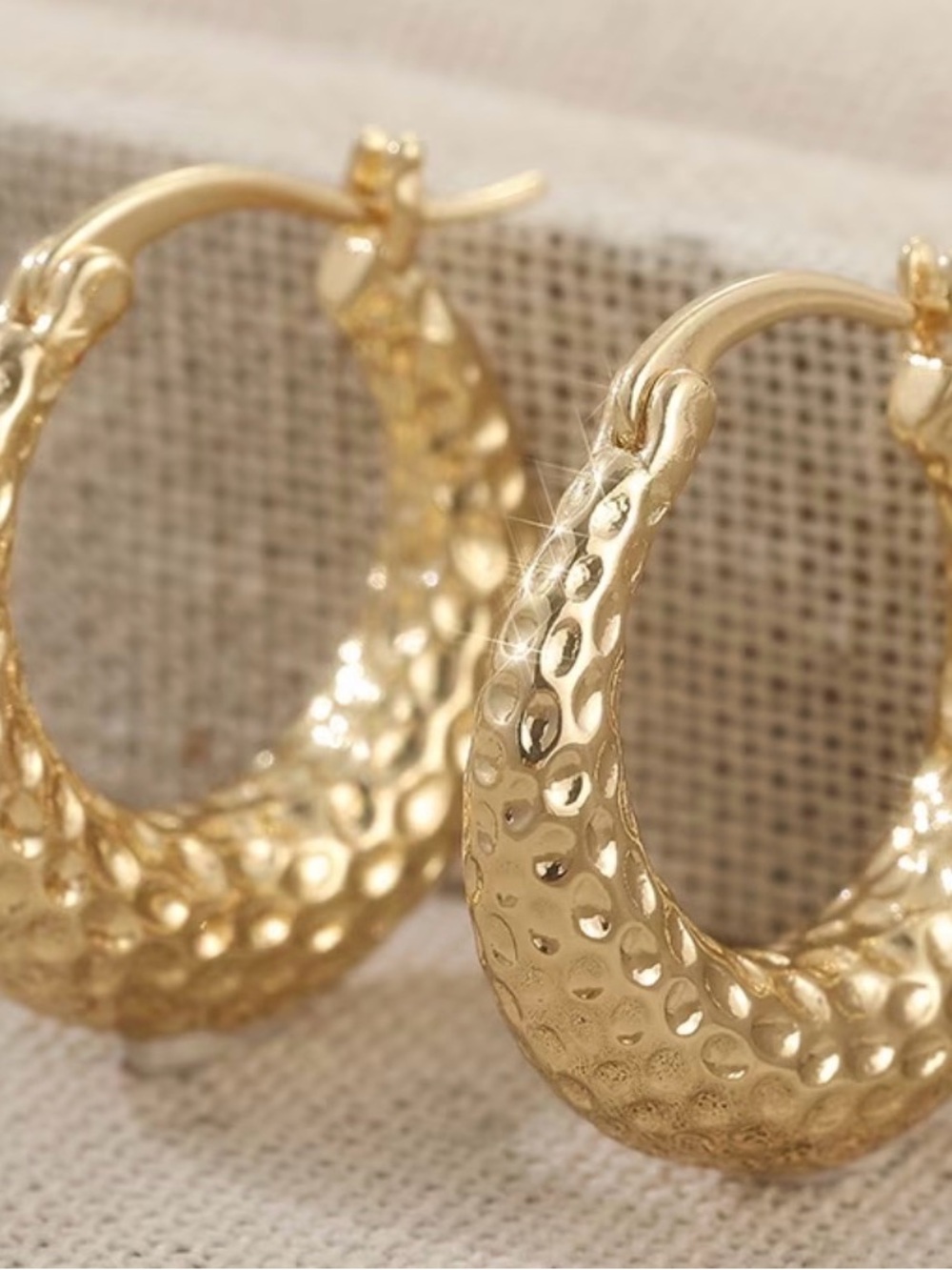 High end HammerGold Textured Hoop Earrings -Retro, Easy/versatile temperament
